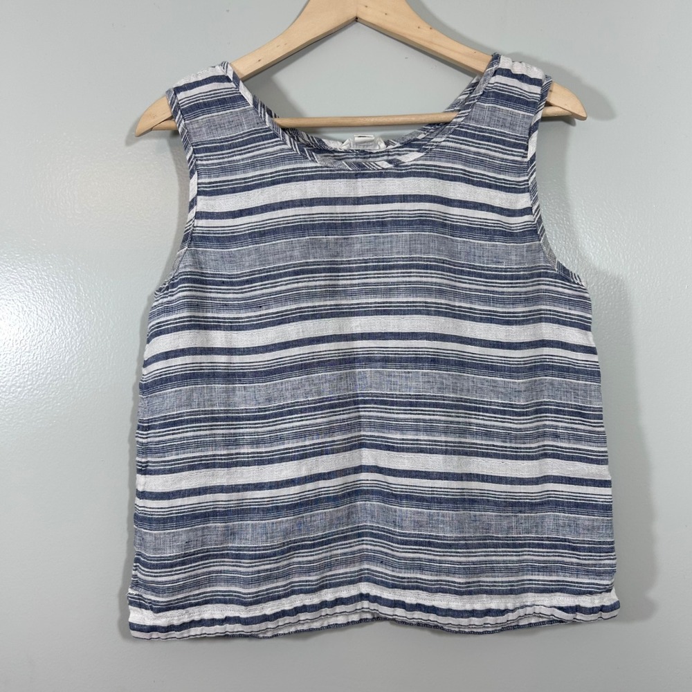 Artisan NY Womens Blue White Striped 100% Linen Sleeveless Tank Top Size M